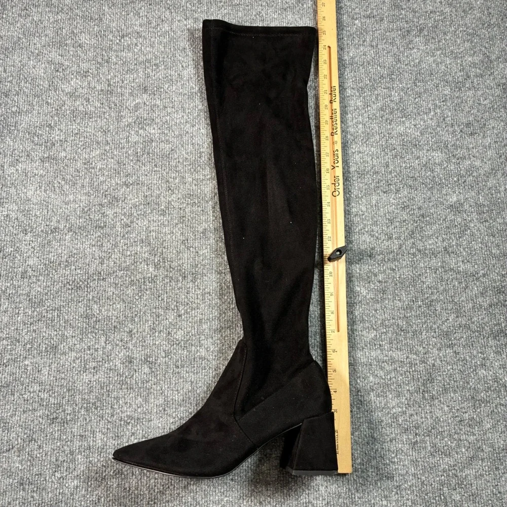 Steve Madden Shari OTK Boots Womens 9 Black Faux Suede Pointed Toe Block Heel